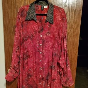 Pretty red blouse with leaves and flowers